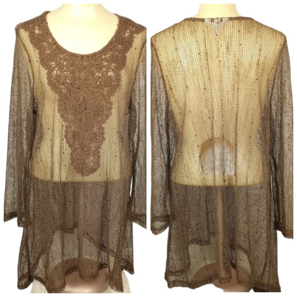 Earthy Mesh Lace Front FairyGrunge Topper Cover-up Krazy Kat LG Boho Festival